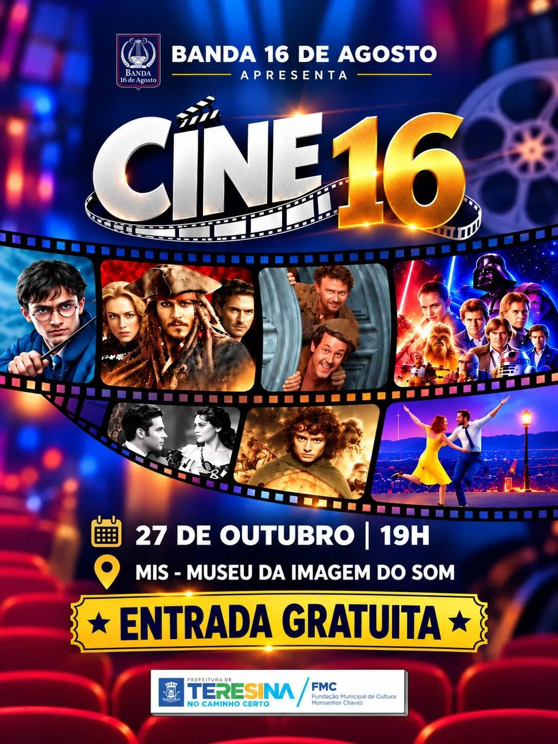 Banda 16 de Agosto apresenta clássicos do cinema em concerto gratuito.
